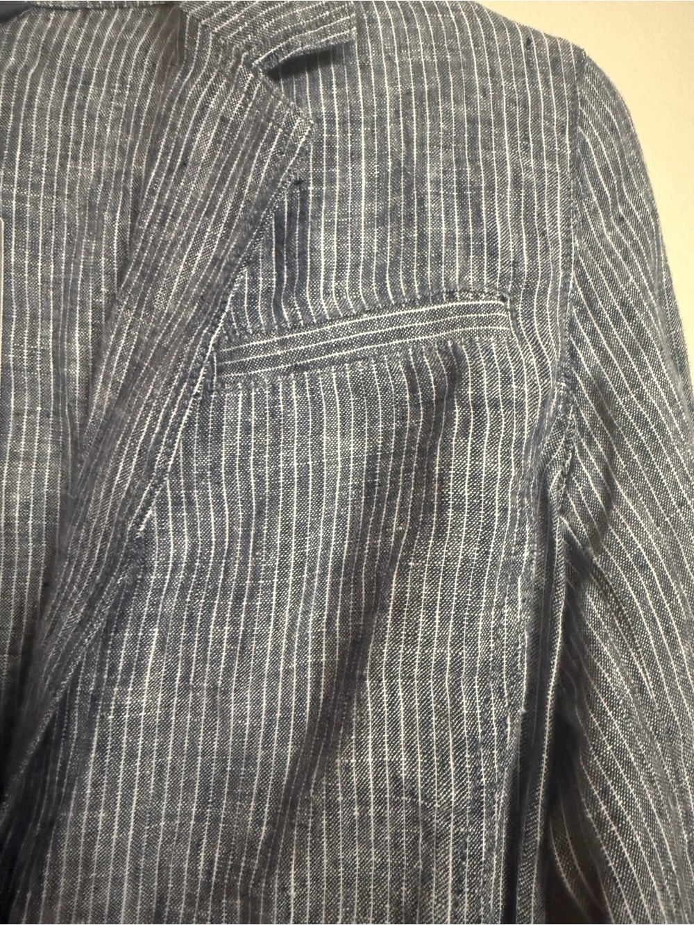 NEW Eileen Fisher Sz XS Denim Shaped Short Linen Striped Blazer Jacket NWT $198 - Picture 2 of 6